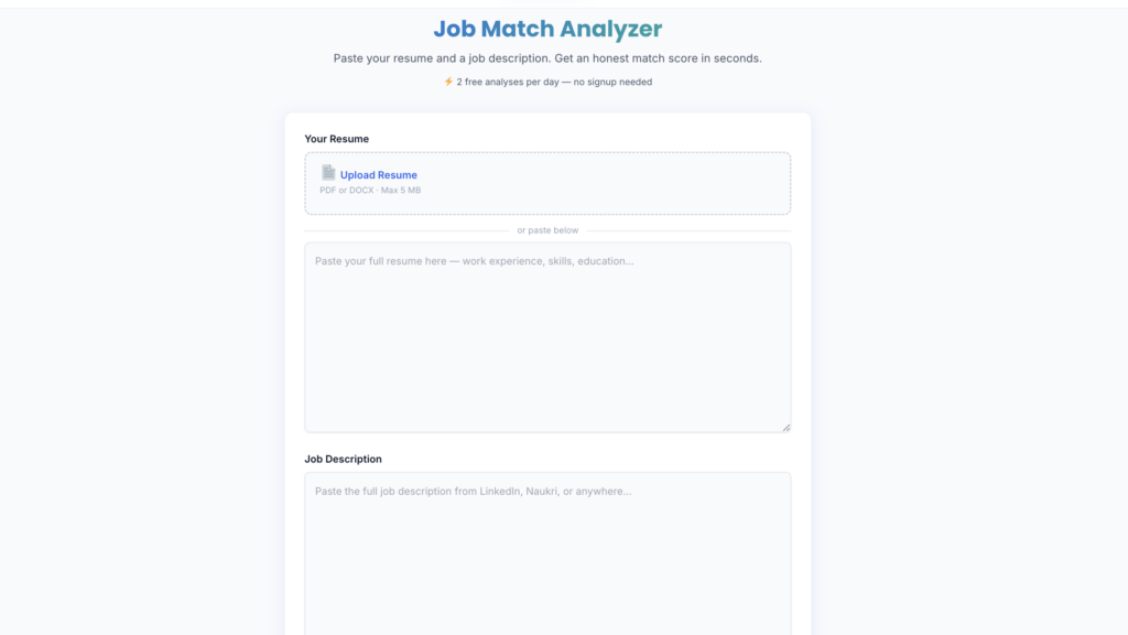 CareerMauka job match analyzer tool screenshot showing resume and job description input fields
